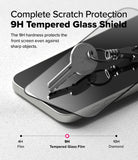 iPhone 17e / 16e Screen Protector | Easy Slide Tempered Glass - iPhone 17e / 16e Screen Protector - A metal key rests on a smartphone screen protected by a 9H tempered glass film.