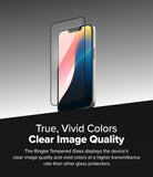 iPhone 17e / 16e Screen Protector | Easy Slide Tempered Glass - iPhone 17e / 16e Screen Protector - Tempered glass screen protector hovering over a smartphone with a colorful display.