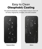 iPhone 17e / 16e Screen Protector | Easy Slide Tempered Glass - iPhone 17e / 16e Screen Protector - Comparison showing clean tempered glass with water beads versus smudged glass.