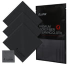 Microfiber Cleaning Cloth [Large] - Three black microfiber cloths with Lupin branding next to a branded retail package.
