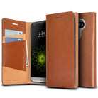 LG G5 Case | Signature - Brown - Brown leather wallet case for LG G5 with card slots, cash pocket, and phone display.