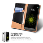 LG G5 Case | Signature - Brown - Brown leather wallet case for LG G5 with card slots and a phone holder.