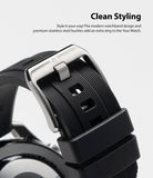 Watch Lug 20mm | Rubber One Band - Close-up of a black ribbed rubber watch strap with a brushed stainless steel buckle.