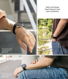 Watch Lug 20mm | Rubber One Band - Three views of a person wearing a black rubber watch band and bezel styling on a smartwatch.