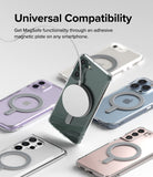 Ringke Magnetic Plate - Multiple smartphones with adhesive magnetic rings attached, one charging with a MagSafe puck.