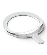 Ringke Magnetic Plate - White circular magnetic ring with an adhesive backing partially peeled off and a small handle.