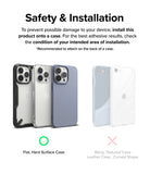 Ringke Magnetic Plate - Infographic showing flat phone cases are suitable for installation, while textured cases are not.