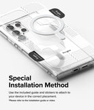 Ringke Magnetic Plate - A clear phone case with a magnetic ring being installed using an alignment guide and stickers.