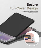Card Holder | Magnetic Stand Slot - Black magnetic card holder with a full-cover design and a diagram showing secure locking.