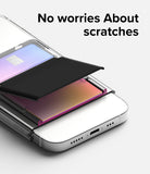 Card Holder | Magnetic Stand Slot - A black protective flap on a phone card holder prevents scratches on stored cards.
