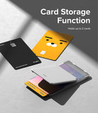 Card Holder | Magnetic Stand Slot - A magnetic card holder with a flip-out stand, shown holding two cards on a gray surface.