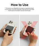 Card Holder | Magnetic Stand Slot - Hands demonstrating how to open the magnetic card holder lid using the bottom slot.