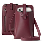 Mini Cross Bag | PU Leather - Burgundy PU leather crossbody phone bag with a strap, zipper pocket, and secure snap closure.
