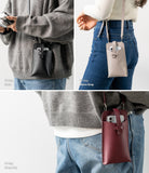 Mini Cross Bag | PU Leather - Three views of a slim PU leather phone bag in black, warm gray, and burgundy worn crossbody.