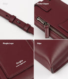 Mini Cross Bag | PU Leather - Four close-up views of a burgundy PU leather bag showing the strap, zipper, Ringke logo, and edge.