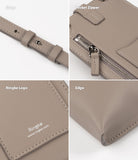 Mini Cross Bag | PU Leather - Four close-up views of a taupe PU leather bag showing the strap, zipper, logo, and edge.