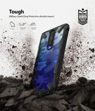 Redmi K30 Case | Fusion-X - Blue camo phone case with black rugged bumper, shown hitting dirt with military-grade protection.