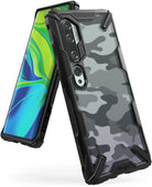 Mi Note 10 / 10 Pro Case | Fusion-X - Black camouflage phone case with rugged bumper and clear back on a smartphone.