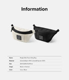 Mini Pouch | Sling Bag - Ivory and black mini sling bags with branded labels and a product information table below.