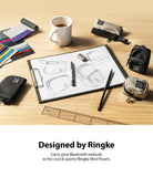 Mini Pouch | 2-Way Bag Miniature - Sketches of mini pouches on a clipboard surrounded by physical pouches, pens, and fabric swatches.