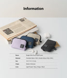 Mini Pouch | Half-Pocket - Four small zippered pouches in purple, navy, beige, and black arranged on a table with a newspaper.