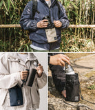 Mini Cross Bag | Bucket Bag - Three views of people using small drawstring bucket bags to carry water bottles and gear.