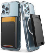 Card Holder | Magnetic Slot - Two clear phone cases with black magnetic card holders attached to the back.