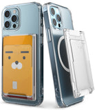 Card Holder | Magnetic Slot - Two clear phone cases with magnetic card holders, one holding a yellow character card.
