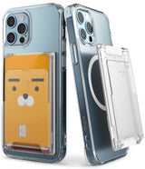 Card Holder | Magnetic Slot - Two clear phone cases with magnetic card holders, one holding a yellow character card.
