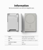 Card Holder | Magnetic Slot - Light gray magnetic card holder shown from front, side, and back with a product specification table.