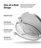 MagSafe Charger Case | Slim - Diagram showing MagSafe charger case features: polycarbonate shell, disadhesion hole, and non-slip pad.