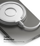 MagSafe Charger Case | Slim - Silver MagSafe charger attached to a phone with a reinforced cable strain relief.