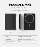 Card Holder | Magnetic Side Slot - Technical diagram showing dimensions, side profile, and specifications of the black magnetic card holder.