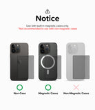 Card Holder | Magnetic Side Slot - Compatibility guide showing card holder usage on phones with and without magnetic cases.