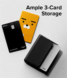 Card Holder | Magnetic Side Slot - Black magnetic card holder holding three cards, including a yellow character card, on a white surface.