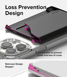 Card Holder | Magnetic Side Slot - Black magnetic card holder on a clear phone case with highlighted dual-frame and stopper design.
