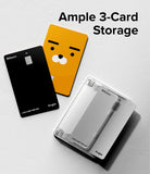 Card Holder | Magnetic Side Slot - A clear magnetic card holder displaying three cards, including a black card and a yellow character card.