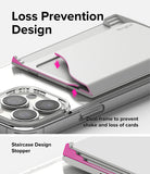 Card Holder | Magnetic Side Slot - Close-up of a phone card holder with a dual-frame design and staircase stopper to secure cards.