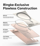 Card Holder | Magnetic Side Slot - Exploded view of a magnetic card holder showing silicone, magnet, and PC frame layers.