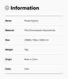 MacBook Neo | Keyskin - An information card with a light gray background and black text listing product details: name Ringke Keyskin, material TPU, size 278(W) x 113(L) x 1.16(H) mm, weight 7.