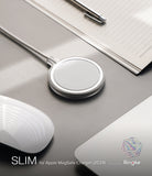 MagSafe (2024) Charger Case | Slim - Matte Clear - Matte clear protective case on a MagSafe charger on a desk.
