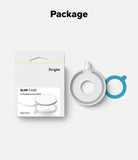 MagSafe (2024) Charger Case | Slim - Matte Clear - Ringke retail packaging next to a clear charger case and blue ring.