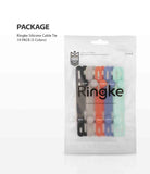 Silicone Cable Tie - A 10-pack of colorful Ringke silicone cable ties displayed inside a clear branded retail package.