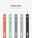 Silicone Cable Tie - Five silicone cable ties in coral, mint, blue, gray, and black, each featuring the Ringke logo.
