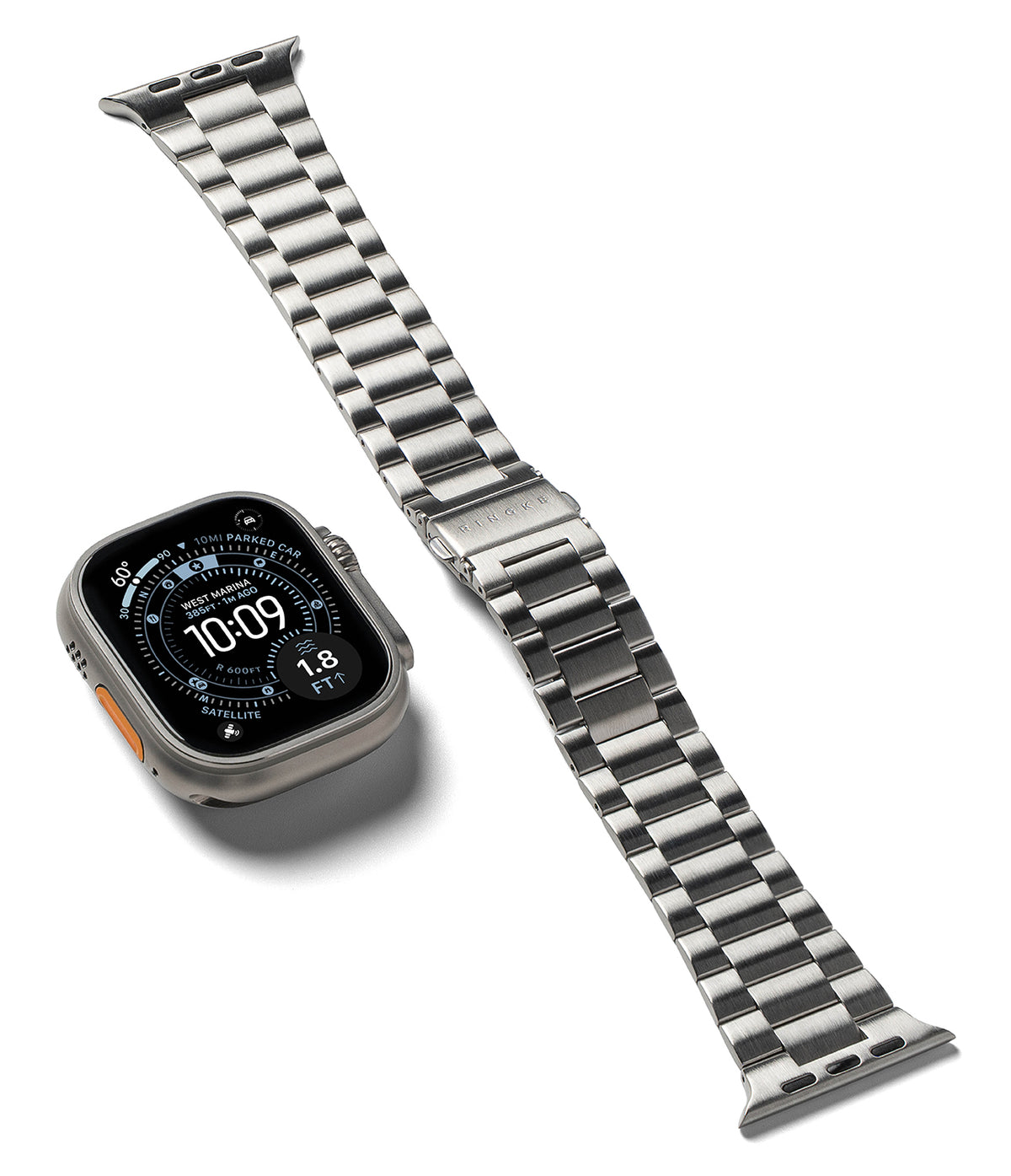 Apple Watch 49·46·45·44·42 mm | Metal One Air - Apple Watch Ultra with a detached brushed stainless steel link band.