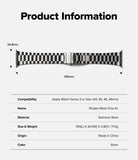 Apple Watch 49·46·45·44·42 mm | Metal One Air - Silver stainless steel watch band with dimensions and specifications.