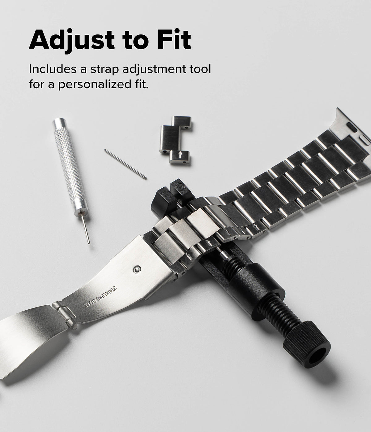 Apple Watch 49·46·45·44·42 mm | Metal One Air - Metal watch band with adjustment tool, extra links, and pin pusher.