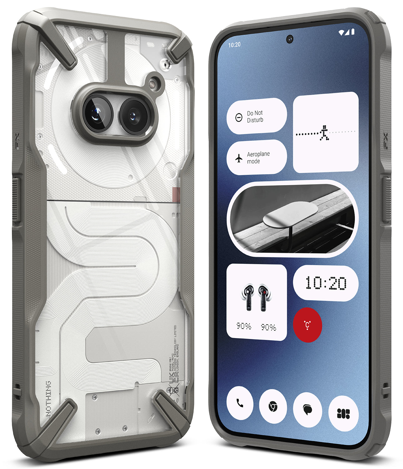 Nothing Phone (2a) / (2a) Plus Case | Fusion-X - Gray rugged case showing the phone's transparent back and front screen.
