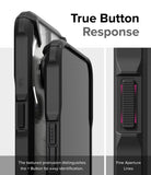 Nothing Phone (2a) / (2a) Plus Case | Fusion-X - Close-up of textured phone case buttons with fine aperture lines.