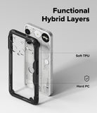 Nothing Phone (3) Case | Fusion-X - Exploded view of a Nothing Phone (3) and its black hybrid case with labels for TPU and PC.